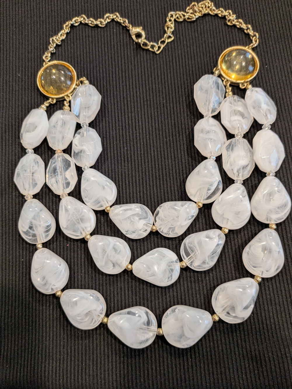 Big Cascade White Three-Strand Acrylic Statement Necklace 13"